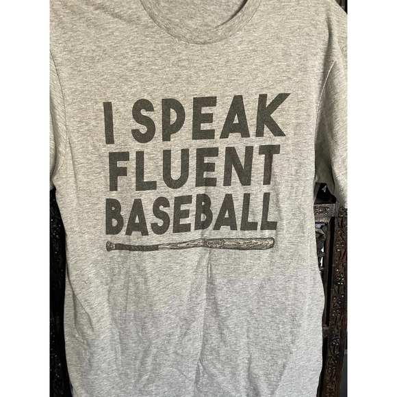 NWT Dist Rict Mens I Speak Fluent Baseball T-Shirt Short Sleeve Size M Gray - Picture 3 of 5